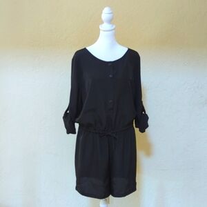 LOFT Black Button Front Roll Tab Sleeves Romper Size 8